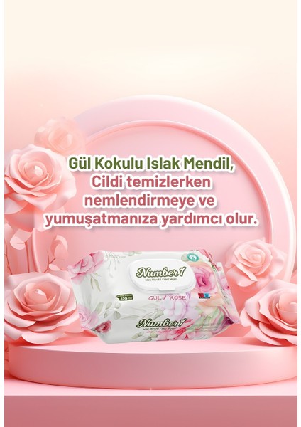 Gül Kokulu Islak Mendil 12x90