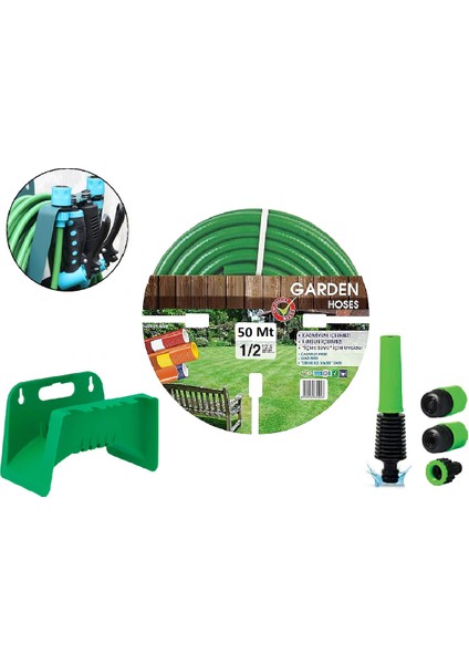 Garden VGR50 Kırılmaz Örgülü Bahçe Su Hortumu 50 mt 6 Parça