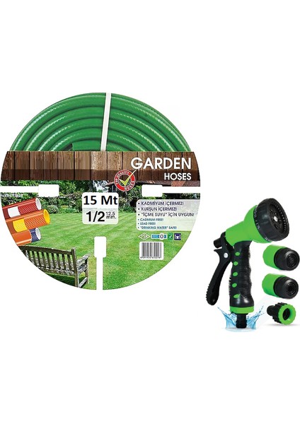 Garden VGM15 Kırılmaz Örgülü Bahçe Su Hortumu 15 mt 5 Parça