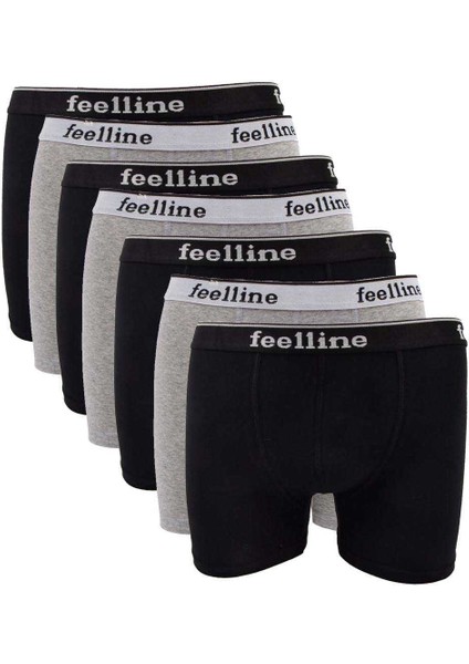 7 Adet Feelline Siyah ve Gri Pamuklu Doğal Likralı Erkek Boxer