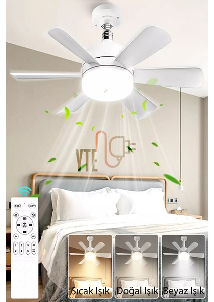 Sessiz 6 Kanatlı Dim Işıklı Uzaktan Kumandalı Işıklı Tavan Vantilatörü