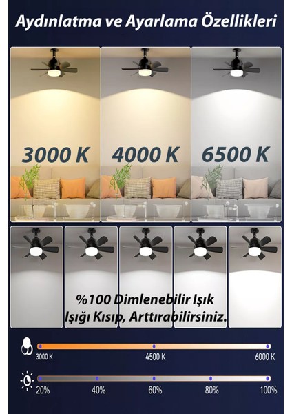 Sessiz 6 Kanatlı Dim Işıklı Uzaktan Kumandalı Işıklı Tavan Vantilatörü fırsatları