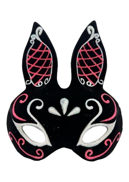 Siyah Süet Tavşan Maskesi Simli
