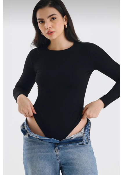 Siyah Bisiklet Yaka Alttan Çıtçıtlı Body Zıbın fiyatları