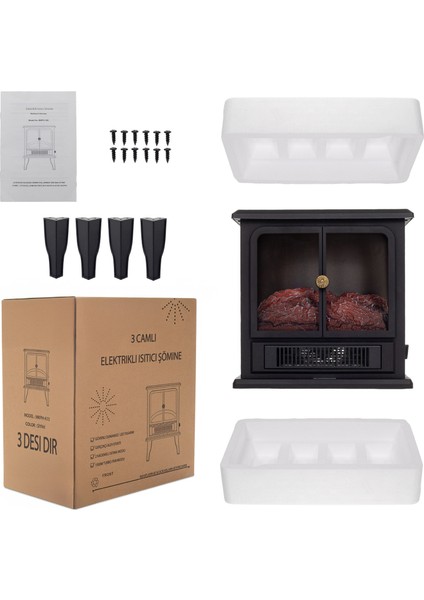 Elektrikli 3 Camlı Fanlı Isıtıcılı Şömine