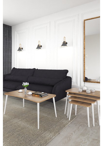 Milas 5li Orta Sehpa ve Zigon Sehpa Ahşap Ayaklı Çay Kahve Sehpası x l Salon Seti