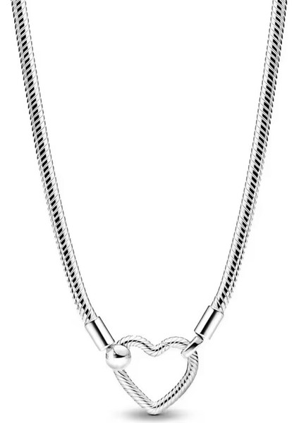 925 Ayar Moments Kalp Kilitli Yılan Zincir Kolye