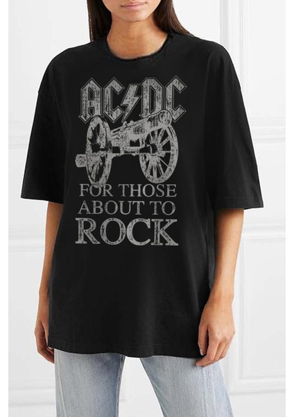 Top Rock Acdc Siyah Oversize Kadın T-Shirt
