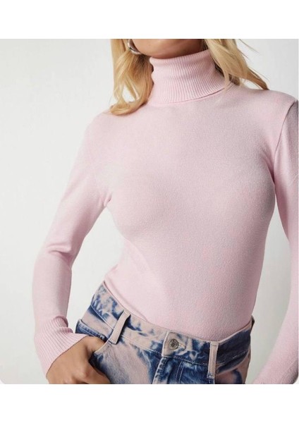 Joshine Kadin Pembe Bogazli Triko Body
