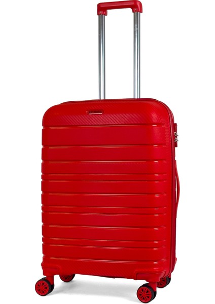 Karbon Pp Horizon Serisi Kırılmaz Valiz, Kırmızı - Orta Boy