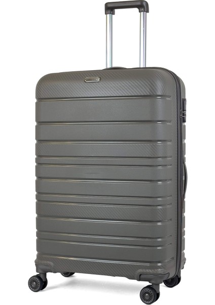 Karbon Pp Horizon Serisi Kırılmaz Valiz, Taş - Büyük Boy