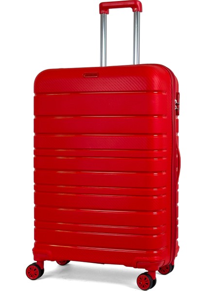 Karbon Pp Horizon Serisi Kırılmaz Valiz, Kırmızı - Büyük Boy