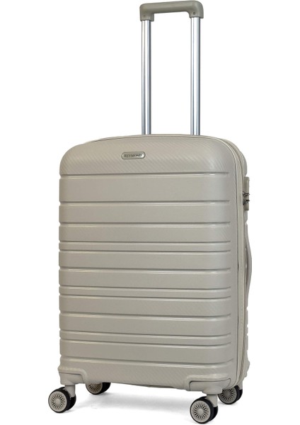 Karbon Pp Horizon Serisi Kırılmaz Valiz, Bej - Orta Boy