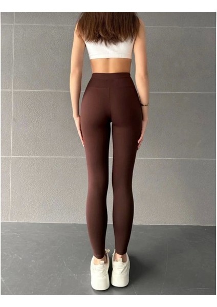 Nonofit Yüksek Bel Düz Sporcu Tayt - Kahve fiyatları