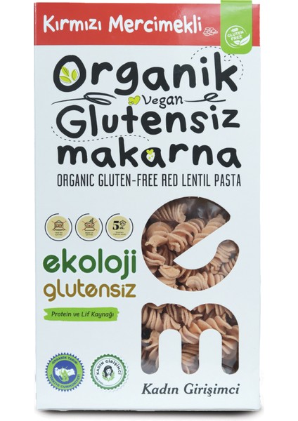 Organik Glutensiz Makarna Kırmızı Mercimekli Burgu 200 gr