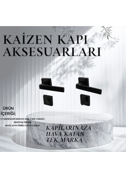 Kapı Kolu Lüks Lama Siyah Kare Rozetli Wc