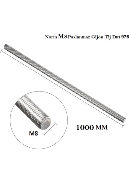 M8 Paslanmaz Gijon Tij Dın 976