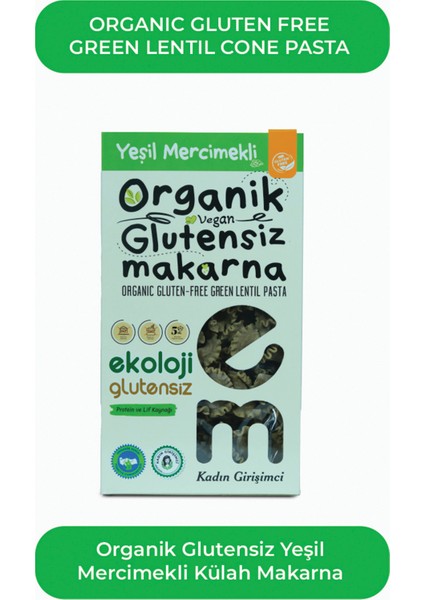 Organik Glutensiz Makarna Yeşil Mercimekli Külah 200 gr