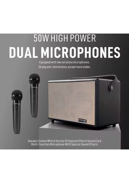 F31 50W Sürücülü 2 Adet Mikrofonlu Bt 5.2 Kablosuz Hoparlör Yenı Ürün 2 Adet Mikrofon 1x5 Inch Speaker