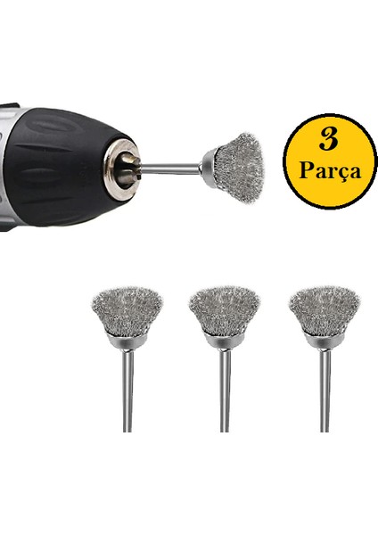 VP1530 Mikro Paslanmaz Pimli Çanak Fırça Seti 3 Parça