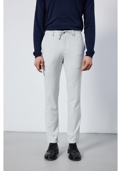 Erkek Slim Fit Beli Lastikli Ipli Fermuarlı Likralı Rahat Gri Jogger Pantolon