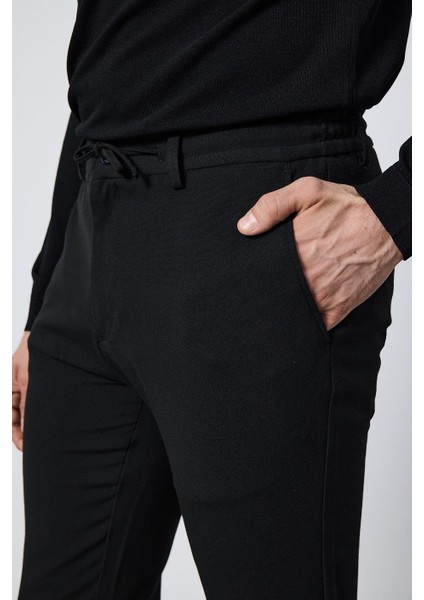 Erkek Slim Fit Beli Lastikli Ipli Fermuarlı Likralı Rahat Siyah Jogger Pantolon indirimleri