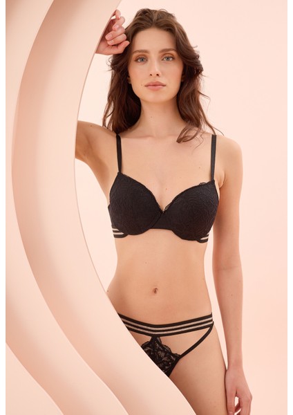 Nbb 4791 Simli Hafif Destekli Sütyen Külot Takım Siyah