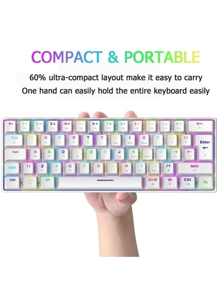 Flash Rgb Mini Mekanik Gaming Klavye – 62 Tuş, Kırmızı Switch, Rgb LED Aydınlatmalı