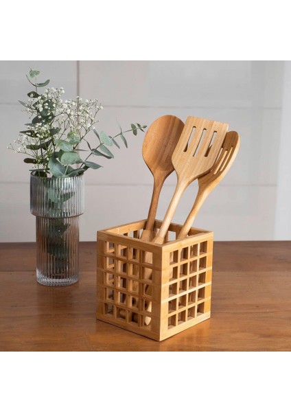 Mutfak Bambu Kare Modern Tasarımlı Kare Kaşıklık 13*13*15 cm fırsatları