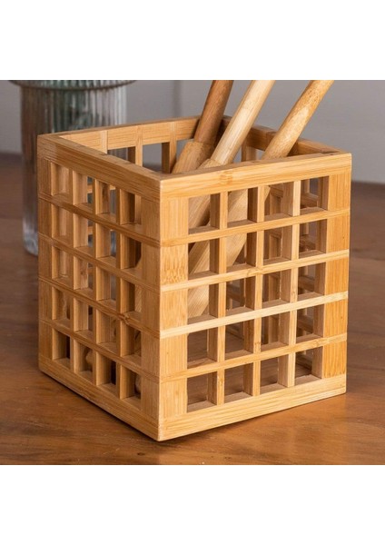 Mutfak Bambu Kare Modern Tasarımlı Kare Kaşıklık 13*13*15 cm indirimleri