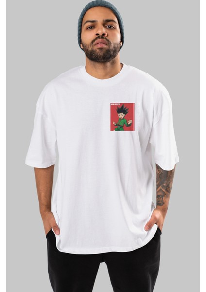 Gon Freecss Hunter x Hunter 5 Ön Sol Baskılı Oversize T-Shirt Erkek Kadın Unisex Pamuk Bisiklet Yaka Tişort