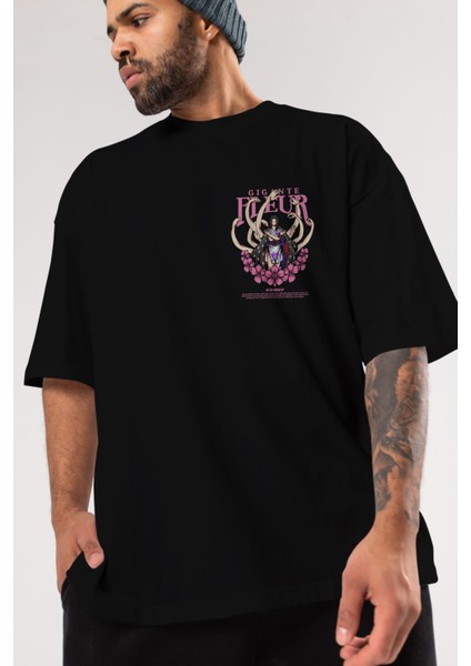 Gigante Fleur Ön Sol Baskılı Oversize T-Shirt Erkek Kadın Unisex Pamuk Bisiklet Yaka Tişort modelleri