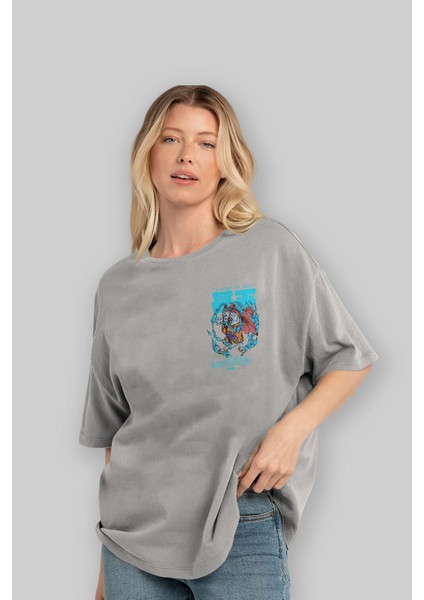 Jinbei Ön Sol Baskılı Oversize T-Shirt Erkek Kadın Unisex Pamuk Bisiklet Yaka Tişort fırsatları