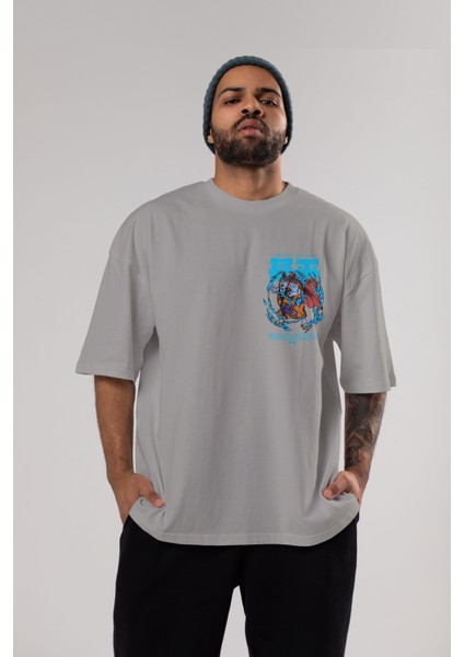 Jinbei Ön Sol Baskılı Oversize T-Shirt Erkek Kadın Unisex Pamuk Bisiklet Yaka Tişort indirimleri