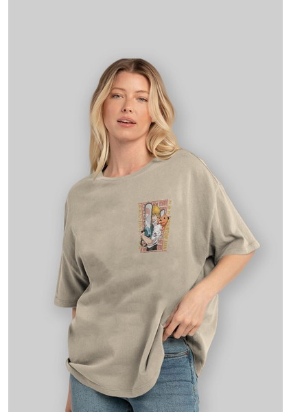 Chainsaw Denjı Ön Sol Baskılı Oversize T-Shirt Erkek Kadın Unisex Pamuk Bisiklet Yaka Tişort