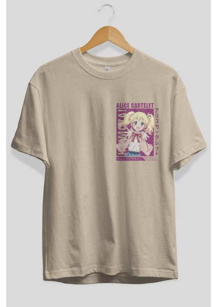 Alice Cartelet 12 Ön Sol Baskılı Oversize T-Shirt Erkek Kadın Unisex Pamuk Bisiklet Yaka Tişort fiyatları