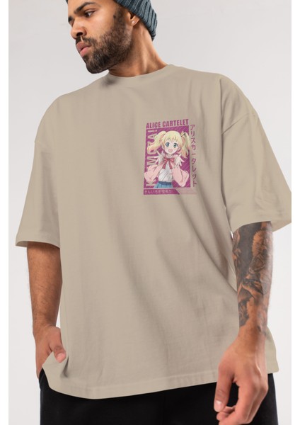 Alice Cartelet 12 Ön Sol Baskılı Oversize T-Shirt Erkek Kadın Unisex Pamuk Bisiklet Yaka Tişort modelleri