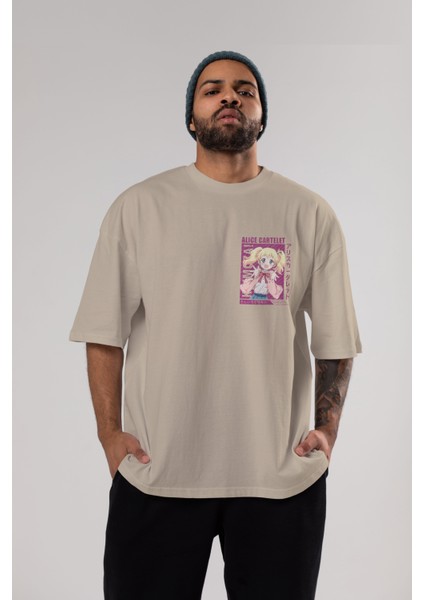 Alice Cartelet 12 Ön Sol Baskılı Oversize T-Shirt Erkek Kadın Unisex Pamuk Bisiklet Yaka Tişort indirimleri
