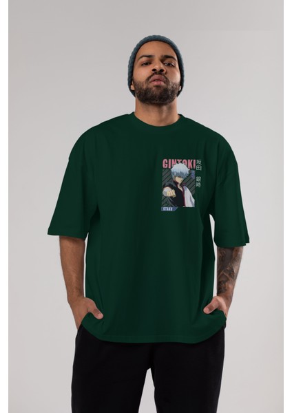 Gintoki Sakata Gıntama 2 Ön Sol Baskılı Oversize T-Shirt Erkek Kadın Unisex Pamuk Bisiklet Yaka Tişort indirimleri
