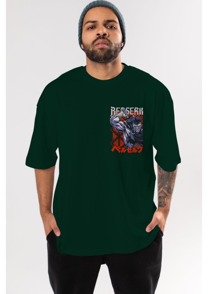 Guts Berserk Ön Sol Baskılı Oversize T-Shirt Erkek Kadın Unisex Pamuk Bisiklet Yaka Tişort