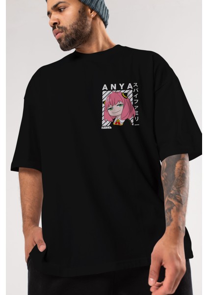 Anya Spyx Famıly Ön Sol Baskılı Oversize T-Shirt Erkek Kadın Unisex Pamuk Bisiklet Yaka Tişort modelleri