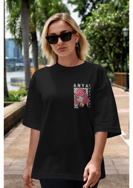 Anya Spyx Famıly Ön Sol Baskılı Oversize T-Shirt Erkek Kadın Unisex Pamuk Bisiklet Yaka Tişort indirimleri