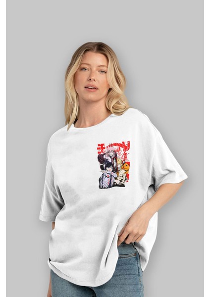 Chaınsawman Crew Ön Sol Baskılı Oversize T-Shirt Erkek Kadın Unisex Pamuk Bisiklet Yaka Tişort fırsatları