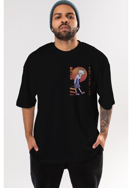 Killua Zoldyck 5 2 Ön Sol Baskılı Oversize T-Shirt Erkek Kadın Unisex Pamuk Bisiklet Yaka Tişort