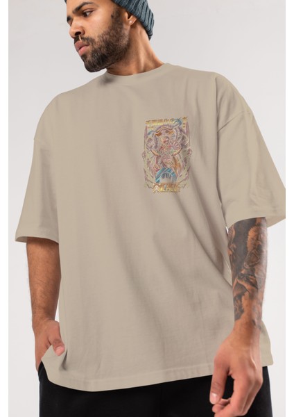 One Pıece (5) Ön Sol Baskılı Oversize T-Shirt Erkek Kadın Unisex Pamuk Bisiklet Yaka Tişort modelleri