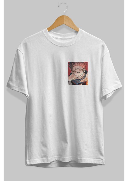 Sukuna Ryoumen 4 Ön Sol Baskılı Oversize T-Shirt Erkek Kadın Unisex Pamuk Bisiklet Yaka Tişort fiyatları