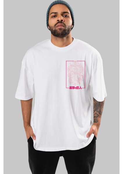 Attack On Tıtans Ön Sol Baskılı Oversize T-Shirt Erkek Kadın Unisex Pamuk Bisiklet Yaka Tişort