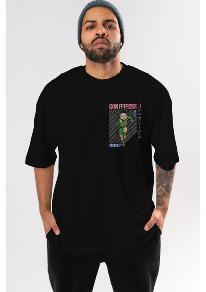 Gon Freecss Hunter x Hunter Ön Sol Baskılı Oversize T-Shirt Erkek Kadın Unisex Pamuk Bisiklet Yaka Tişort