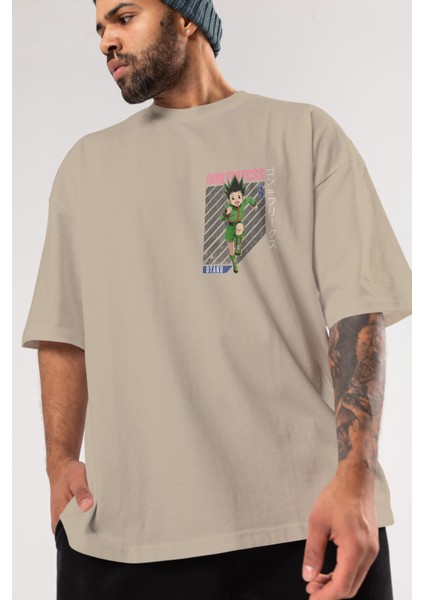 Gon Freecss Hunter x Hunter Ön Sol Baskılı Oversize T-Shirt Erkek Kadın Unisex Pamuk Bisiklet Yaka Tişort modelleri