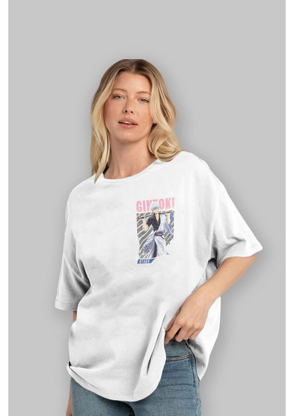 Gintoki Sakata Gıntama 3 Ön Sol Baskılı Oversize T-Shirt Erkek Kadın Unisex Pamuk Bisiklet Yaka Tişort fırsatları